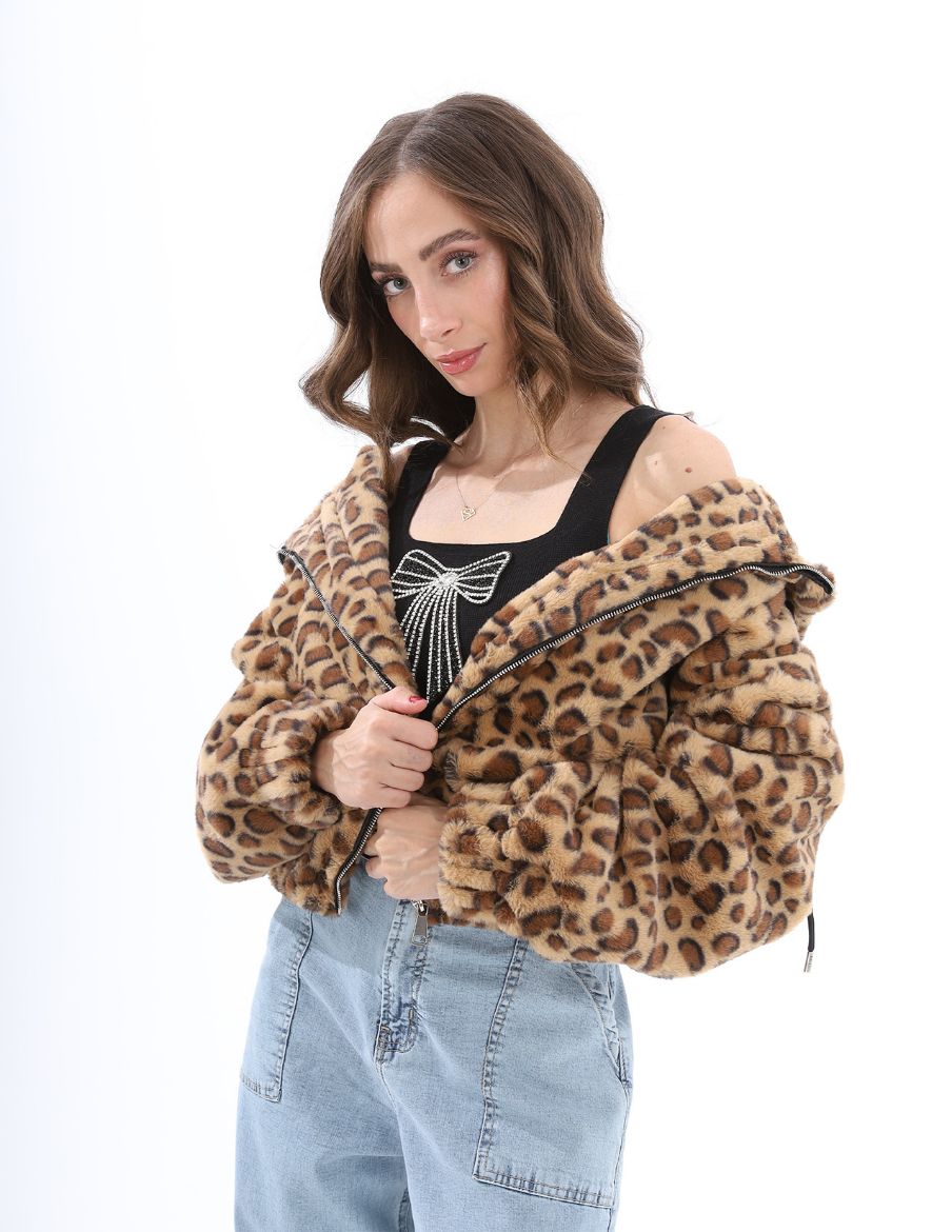 Picture of leopard hooded teddy jacket w12027912 