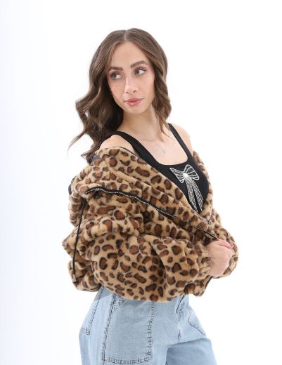 Picture of leopard hooded teddy jacket w12027912 