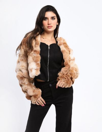 Picture of fur collarless cropped jacket w12027926 