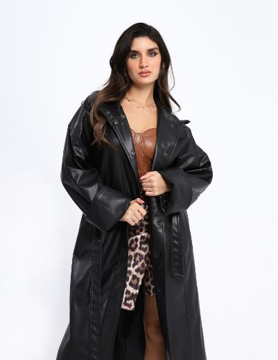 Picture of Loose Leather Overcoat  w114740015 