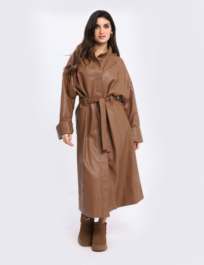 Picture of Loose Leather Overcoat  w114740015 