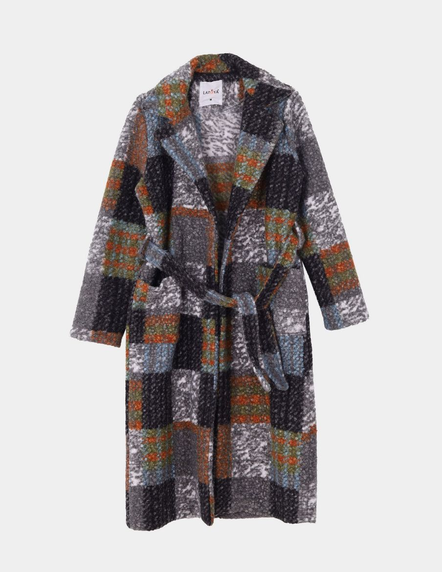 Picture of Plaid belted overcoat  w12001096/2 