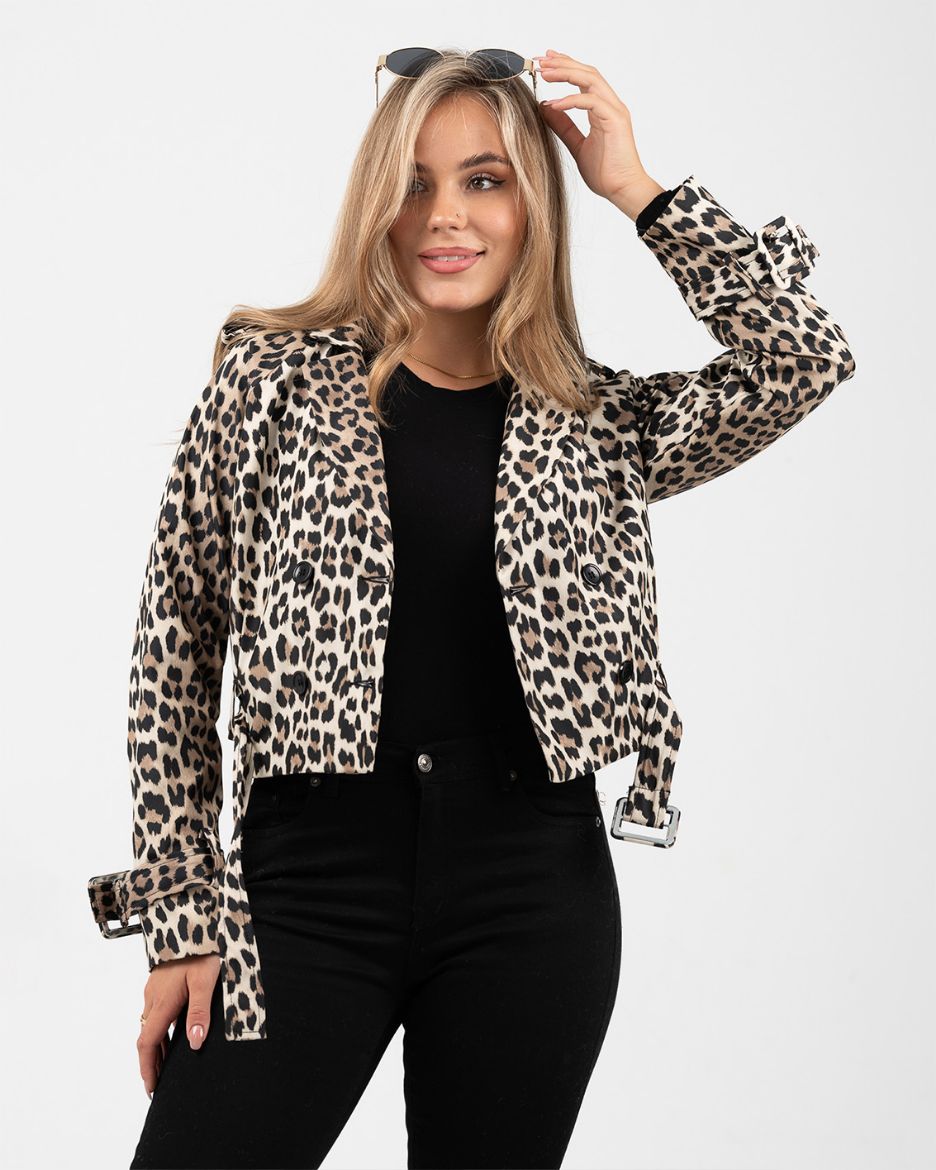 Picture of Leopard Cropped Trench Coat  w12027916 