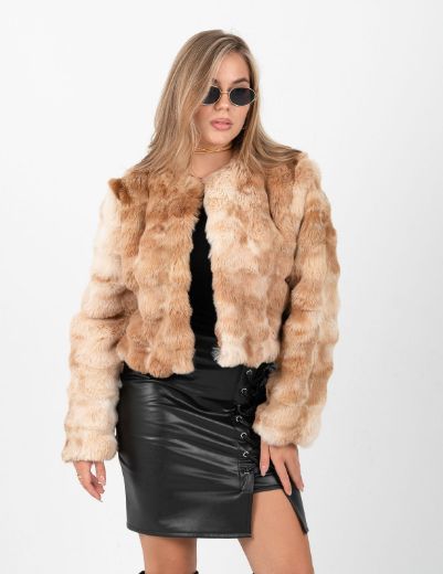 Picture of fur collarless cropped jacket w12027926 