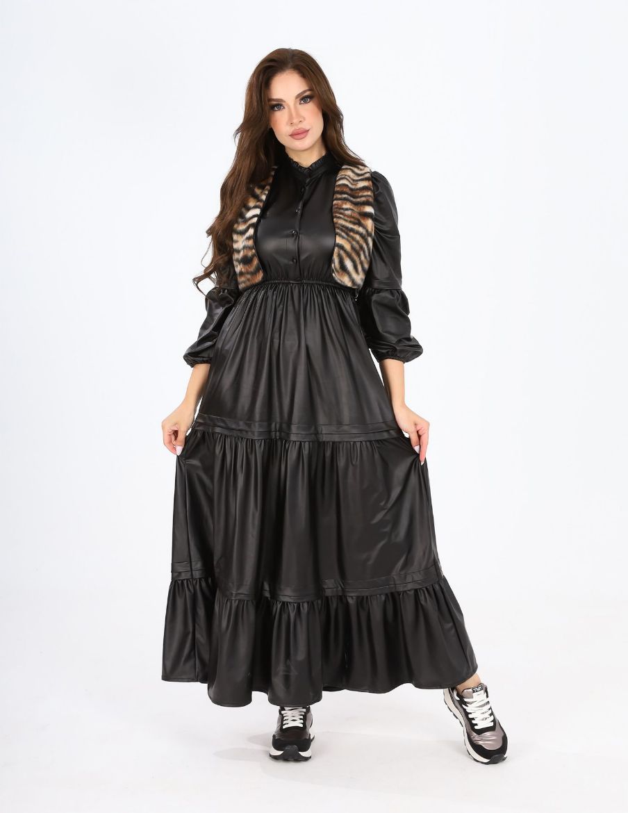 Picture of tiered leather dress  w120030509 