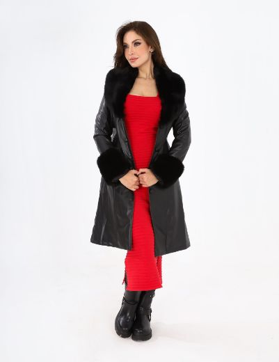 Picture of Leather coat with fur collar and cuffs  w12067040 