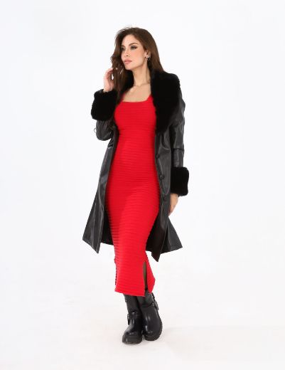 Picture of Leather coat with fur collar and cuffs  w12067040 