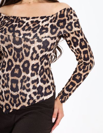 Picture of leopard off shoulder blouse  w12021923 