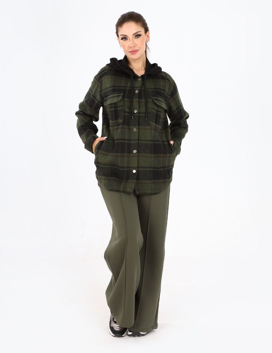 Picture of Hooded pocket blend check shacket w120130014 