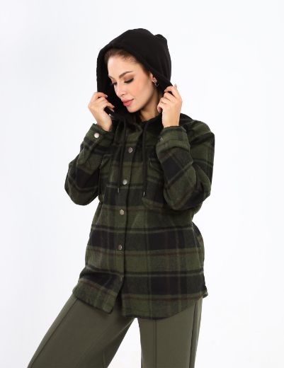 Picture of Hooded pocket blend check shacket w120130014 