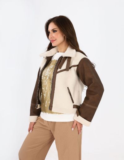 Picture of  Faux fur Leather Short Jacket Lapel  w1182812 