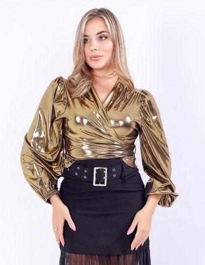 Picture of Shiny Metallic Wrap Blouse w1192224 