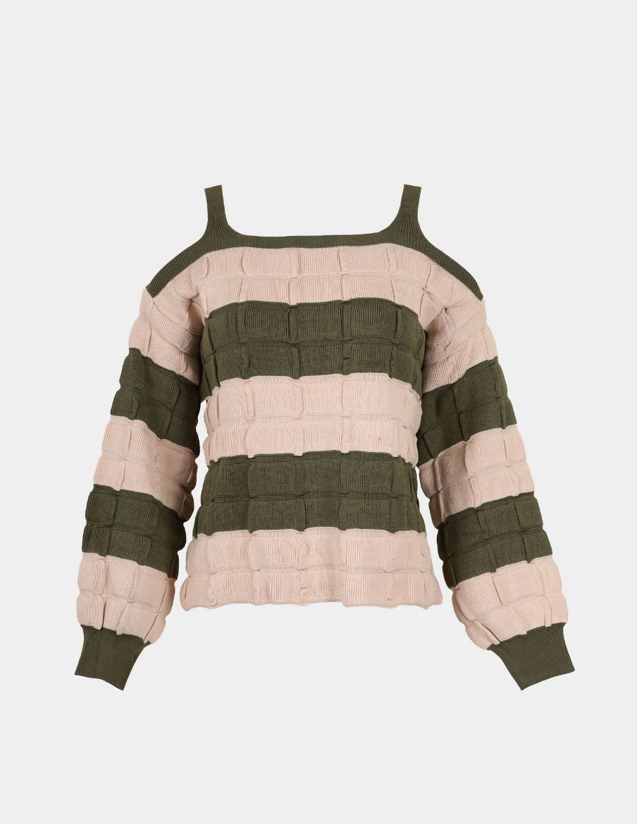 Picture of striped cold-shoulder sweater  w11482550 