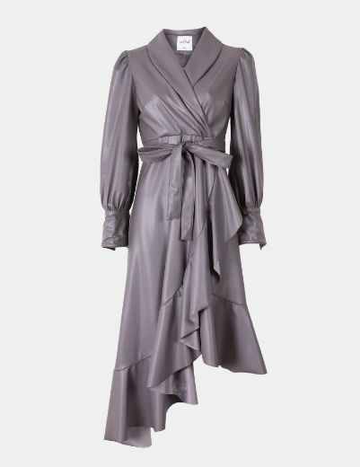 Picture of asymmetrical wrap leather dress  w120110005 