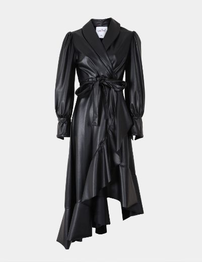 Picture of asymmetrical wrap leather dress  w120110005 