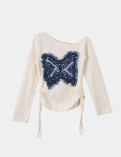 Picture of Butterfly Patch Ribbed Blouse  w11464021 